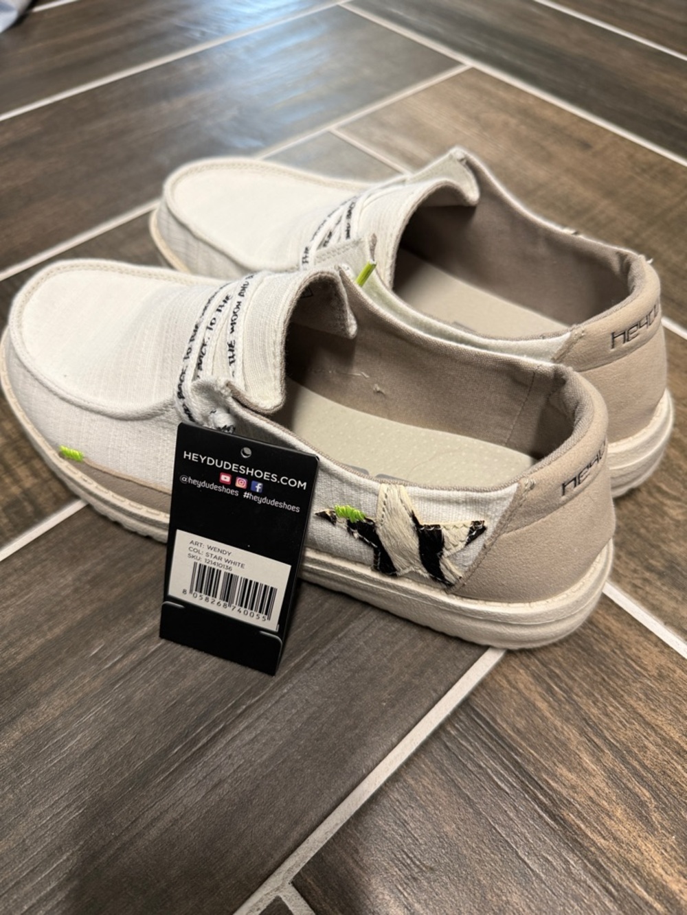 Hey Dude Wendy Star White Slip-On Sneakers in Off-White with Green Accent